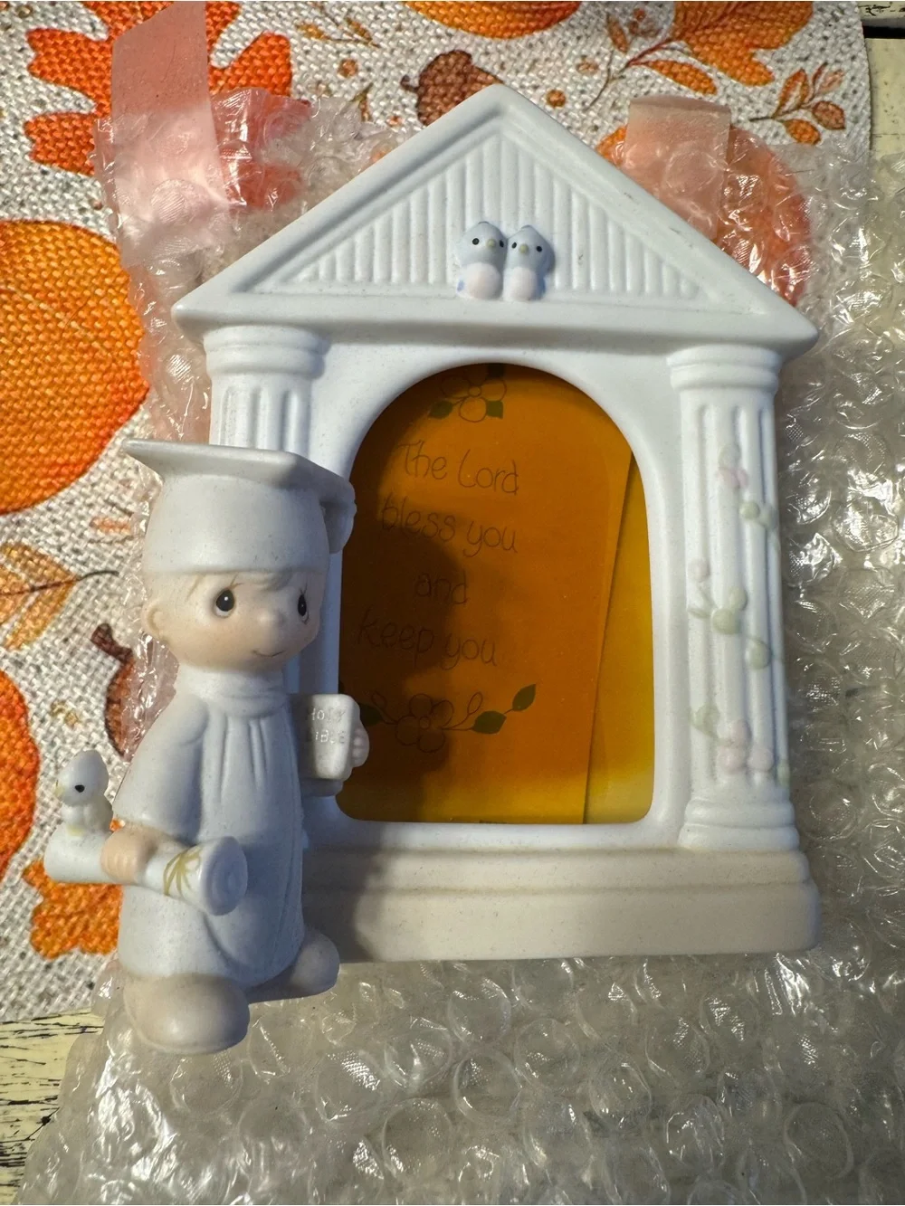 White Ceramic Graduation Photo Frame with Graduate Figurine